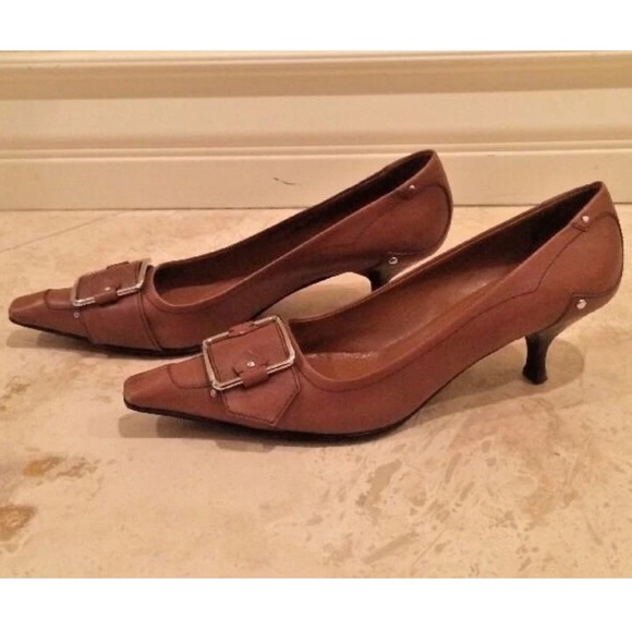 PRADA Camel Tan Leather Kitten Heel Pumps woman’s Sz EU-39.5 US-9 ITALY Nice! - Picture 4 of 9